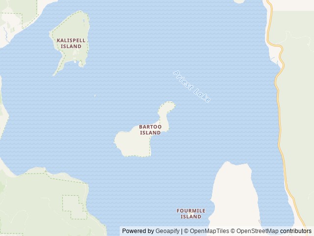 Map of Bartoo Island Boat-in Campground location at Priest River, ID, United States
