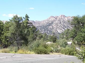 Yavapai Campground entrance with Granite Mountain in the background