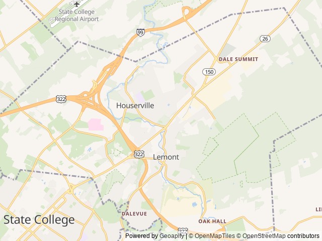 Map for Psu Game Day Weekend Gateway near State College, PA