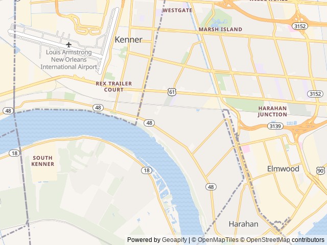 Map of New Orleans KOA location at Kenner, LA, United States