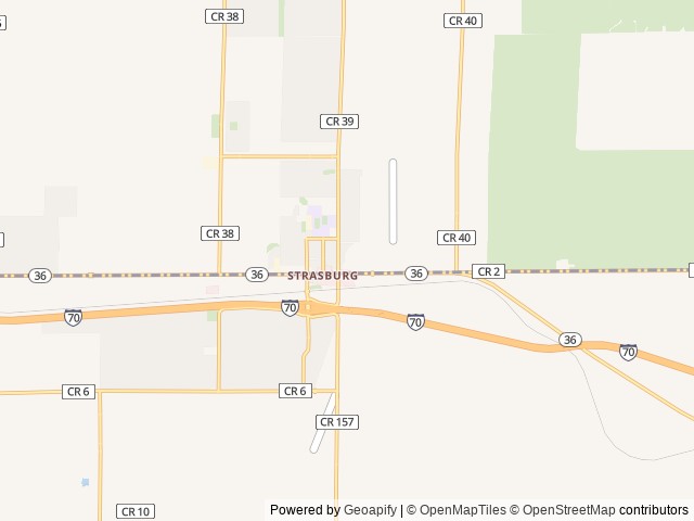 Map of Denver East / Strasburg KOA Holiday location at Strasburg, CO, United States
