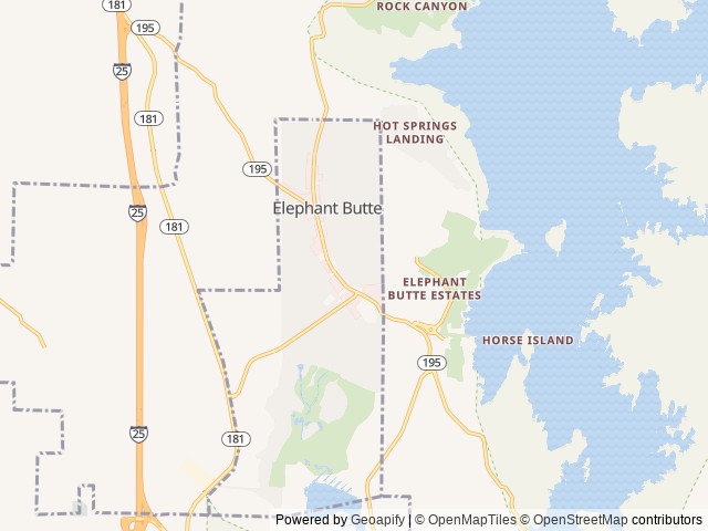 Map of Elephant Butte Lake RV Resort location at Elephant Butte, NM, United States