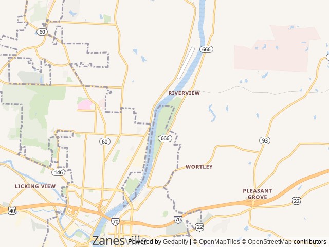 Map of Wolfie's Campground location at Zanesville, OH, United States