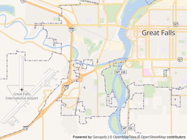 Map of Great Falls RV Park location at Great Falls, MT, United States