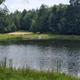 Clear wide shot of the campground's pond/boating area with shoreline, paddleboats and tree-lined background — good scenic overview of on-site water feature (from Gallery and homepage header).