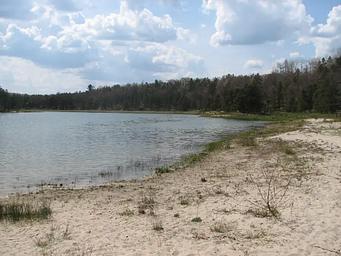 A view of Wagner Lake and the Wagner Lake Campground Beach. 