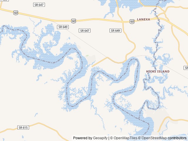 Map of Riverside Camp and Marina location at Lanexa, VA, United States
