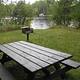 Picnic table and grill.