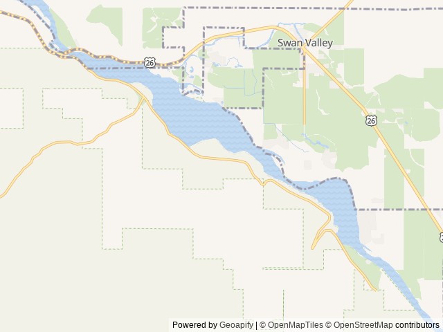Map of Falls Campground location at Swan Valley, ID, United States