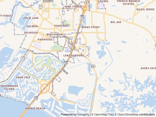 Map of Pine Crest RV Park of New Orleans location at Slidell, LA, United States