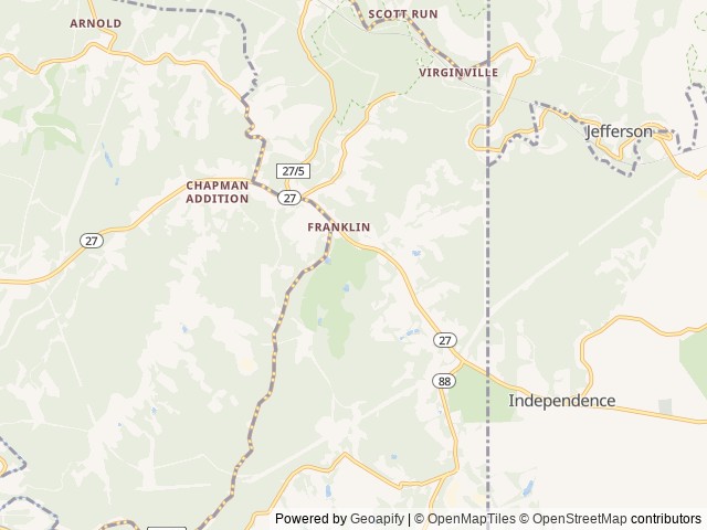 Map of Brooke Hills Park location at Wellsburg, WV, United States