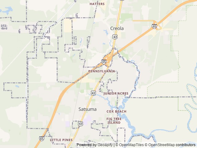 Map of I-65 Campground location at Creola, AL, United States