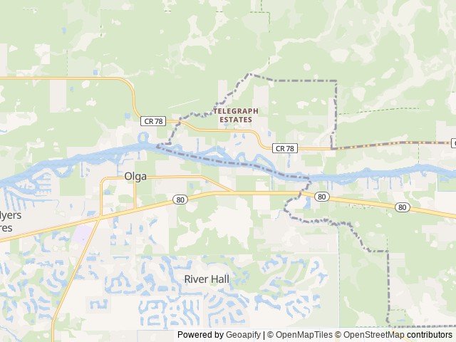 Map of W.p. Franklin South Recreation Area location at Alva, FL, United States