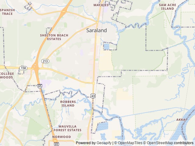 Map of Plantation RV Trailer Park location at Saraland, AL, United States