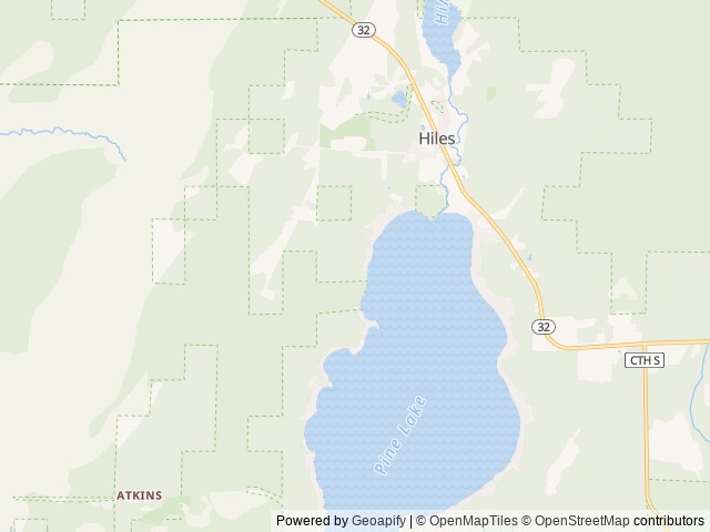 Map of Pine Lake Campground (Hiles, WI) location at Laona, WI, United States