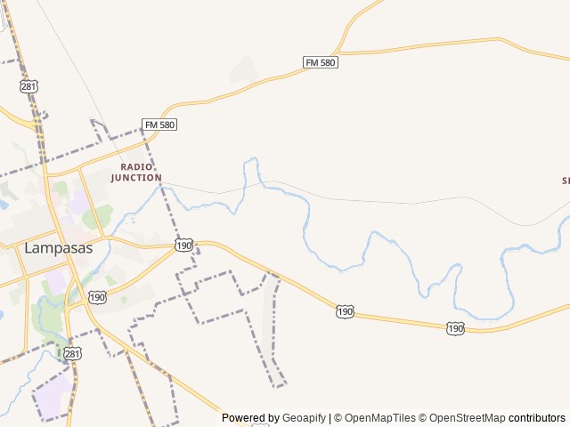 Map of Creekside Coach Park location at Lampasas, TX, United States