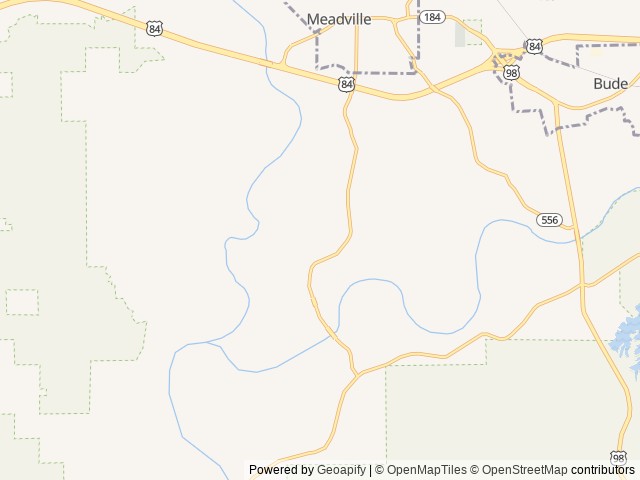 Map of Postcard Cabins Homochitto location at Meadville, LA, United States