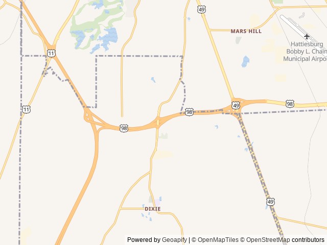 Map of Love's RV Hookup-Hattiesburg MS 565 location at Hattiesburg, MS, United States