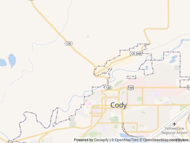 Map of Buffalo Bluff RV Park location at Cody, WY, United States