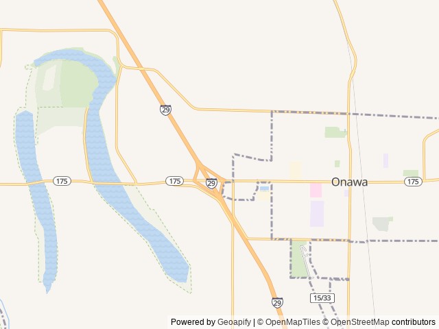 Map of On-Ur-Wa RV Park location at Onawa, IA, United States