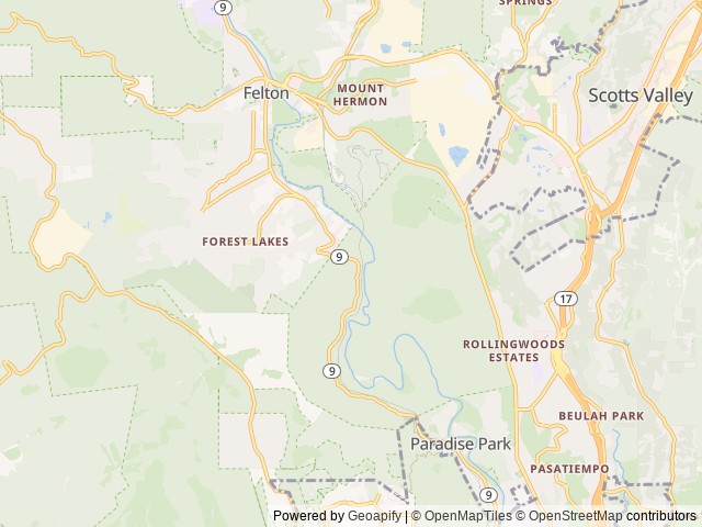 Map of Cotillion Gardens RV Park location at Felton, CA, United States