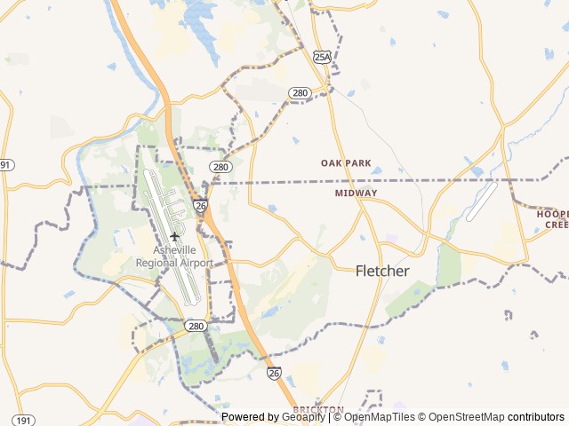 Map of Rutledge Lake Park Inc location at Fletcher, NC, United States