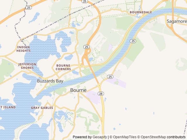 Map of Bourne Scenic Park location at Bourne, MA, United States