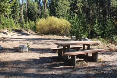 Campsite at Barneys, picnic table partially shaded