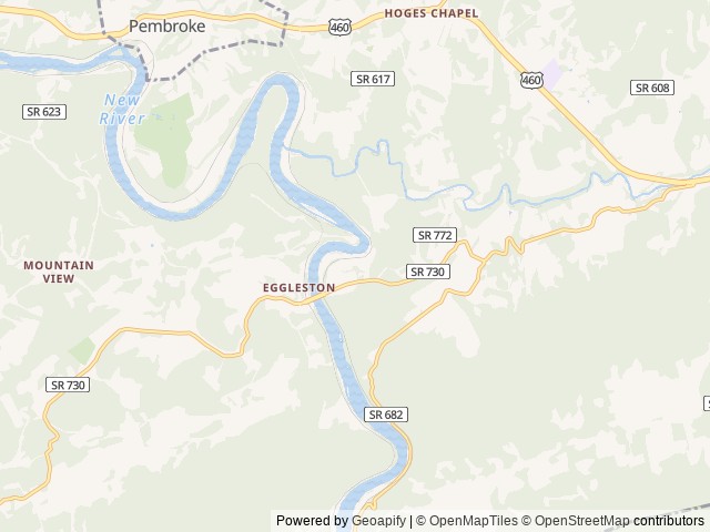 Map of Eggleston Springs Campground location at Pembroke, VA, United States