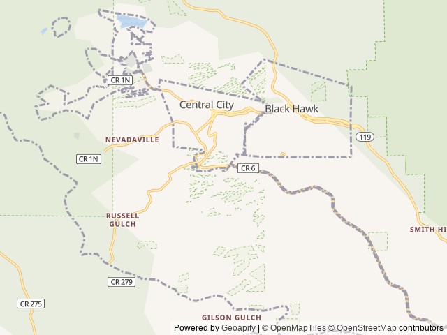 Map of Denver West / Central City KOA Holiday location at Central City, CO, United States