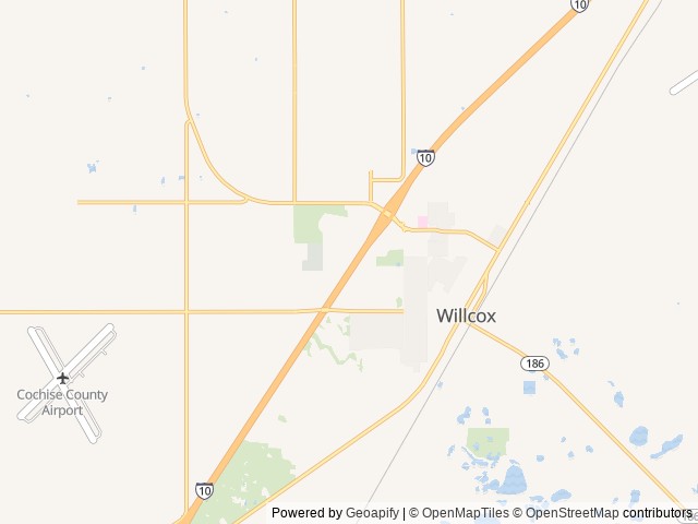 Map of Willcox-Cochise KOA location at Willcox, AZ, United States