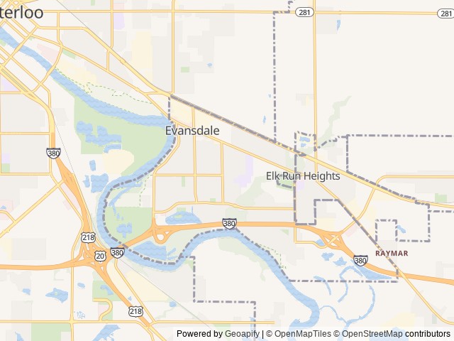 Map of Deerwood Park Campground location at Evansdale, IA, United States