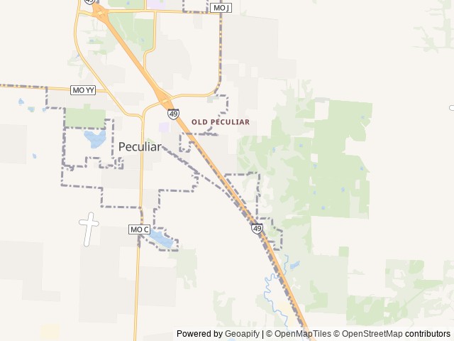 Map of Peculiar Park Place RV Park location at Peculiar, MO, United States