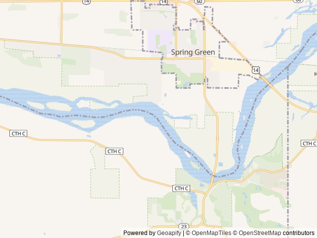 Map of Wisconsin Riverside Resort location at Spring Green, WI, United States