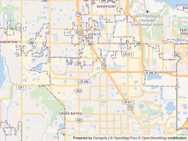 Map of Travel World RV Park location at Clearwater, FL, United States