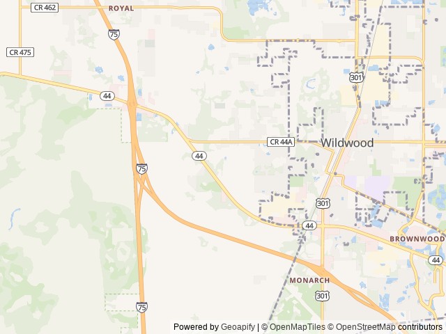 Map of Thousand Trails Three Flags location at Wildwood, FL, United States