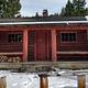 Front View of High Rye Cabin,  Red Cabin with snow on ground