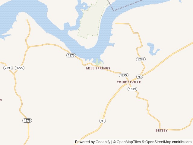 Map of Mill Springs Mill Shelter location at Monticello, KY, United States