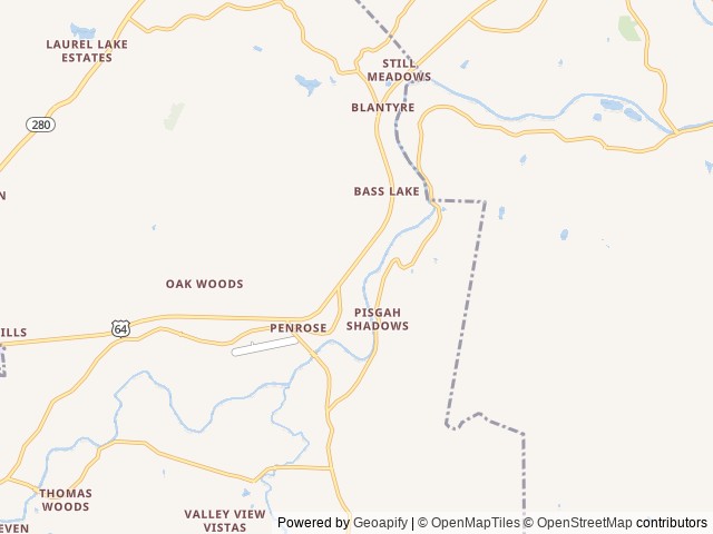 Map of Land of Waterfalls RV Campground location at Pisgah Forest, NC, United States