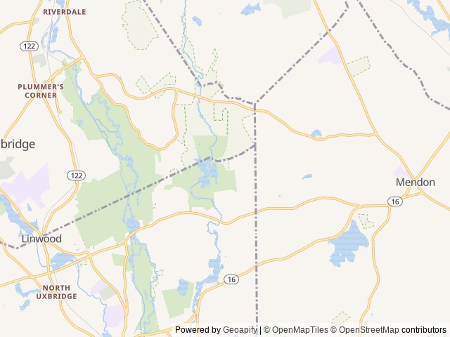 Map of West Hill Park location at Uxbridge, MA, United States