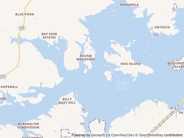 Map of Driftwood Family Campground location at Cedar Bluff, AL, United States